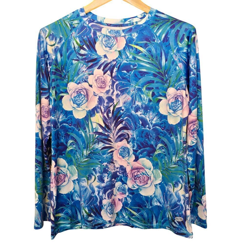 Reel Legends Top Womens Large Multicolor Floral Print Long Sleeve Lightweight